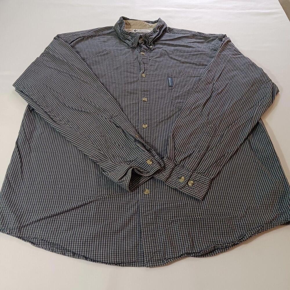 Columbia AM7139 Men's Black & Gray Cotton Plaid Button Down Collar Shirt Sz 2XL
